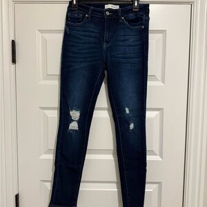 KanCan Dark Indigo Distressed Skinny Jeans - Women's